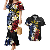 Personalized Philippines Tribal Couples Matching Mermaid Dress and Hawaiian Shirt Tropical Waves - Plumeria LT7 Black - Polynesian Pride