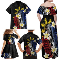 Personalized Philippines Tribal Family Matching Off Shoulder Maxi Dress and Hawaiian Shirt Tropical Waves - Plumeria LT7 - Polynesian Pride