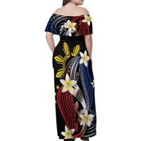Personalized Philippines Tribal Family Matching Off Shoulder Maxi Dress and Hawaiian Shirt Tropical Waves - Plumeria LT7 - Polynesian Pride