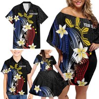 Personalized Philippines Tribal Family Matching Off Shoulder Short Dress and Hawaiian Shirt Tropical Waves - Plumeria LT7 - Polynesian Pride
