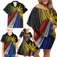 Philippines Sun Family Matching Off Shoulder Short Dress and Hawaiian Shirt Pasifika Tribal Style LT7 - Polynesian Pride