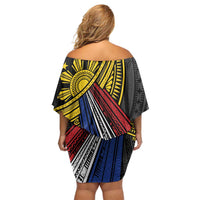 Philippines Sun Family Matching Off Shoulder Short Dress and Hawaiian Shirt Pasifika Tribal Style LT7 - Polynesian Pride