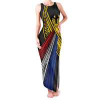 Philippines Sun Family Matching Tank Maxi Dress and Hawaiian Shirt Pasifika Tribal Style LT7 Mom's Dress Black - Polynesian Pride