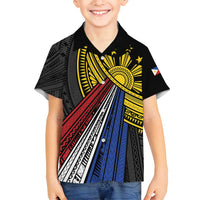 Philippines Sun Family Matching Tank Maxi Dress and Hawaiian Shirt Pasifika Tribal Style LT7 Son's Shirt Black - Polynesian Pride