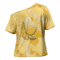 Hawaii Oahu Island Flowers Lei Cross Shoulder Shirt Yellow Ilima Mix Plumeria LT7 - Polynesian Pride