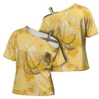 Hawaii Oahu Island Flowers Lei Cross Shoulder Shirt Yellow Ilima Mix Plumeria LT7 - Polynesian Pride