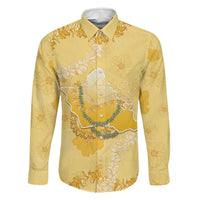 Hawaii Oahu Island Flowers Lei Family Matching Tank Maxi Dress and Hawaiian Shirt Yellow Ilima Mix Plumeria LT7 Dad's Shirt - Long Sleeve Yellow - Polynesian Pride