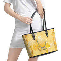 Hawaii Oahu Island Flowers Lei Leather Tote Bag Yellow Ilima Mix Plumeria