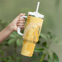 Hawaii Oahu Island Flowers Lei Tumbler With Handle Yellow Ilima Mix Plumeria