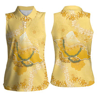 Hawaii Oahu Island Flowers Lei Women Sleeveless Polo Shirt Yellow Ilima Mix Plumeria LT7 - Polynesian Pride