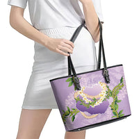 Hawaii Kauai Island Flowers Lei Leather Tote Bag Mokihana Lei