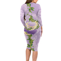 Hawaii Kauai Island Flowers Lei Long Sleeve Bodycon Dress Mokihana Lei LT7 - Polynesian Pride