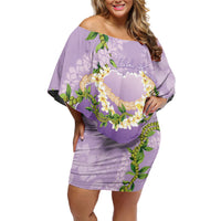 Hawaii Kauai Island Flowers Lei Off Shoulder Short Dress Mokihana Lei