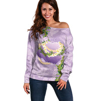 Hawaii Kauai Island Flowers Lei Off Shoulder Sweater Mokihana Lei