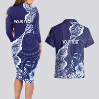 Fiji Queen Victoria School Personalised Couples Matching Long Sleeve Bodycon Dress and Hawaiian Shirt Masi Tapa Torn Style LT7 - Polynesian Pride