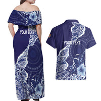 Fiji Queen Victoria School Personalised Couples Matching Off Shoulder Maxi Dress and Hawaiian Shirt Masi Tapa Torn Style LT7 - Polynesian Pride