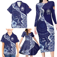 Fiji Queen Victoria School Personalised Family Matching Long Sleeve Bodycon Dress and Hawaiian Shirt Masi Tapa Torn Style LT7 - Polynesian Pride