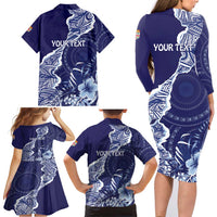 Fiji Queen Victoria School Personalised Family Matching Long Sleeve Bodycon Dress and Hawaiian Shirt Masi Tapa Torn Style LT7 - Polynesian Pride