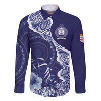 Fiji Queen Victoria School Personalised Family Matching Off The Shoulder Long Sleeve Dress and Hawaiian Shirt Masi Tapa Torn Style LT7 Dad's Shirt - Long Sleeve Blue - Polynesian Pride