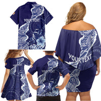 Fiji Queen Victoria School Personalised Family Matching Off Shoulder Short Dress and Hawaiian Shirt Masi Tapa Torn Style LT7 - Polynesian Pride