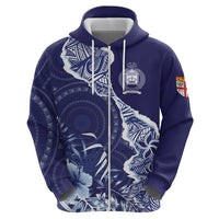 Fiji Queen Victoria School Personalised Zip Hoodie Masi Tapa Torn Style