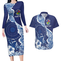Fiji Lelean Memorial School Personalised Couples Matching Long Sleeve Bodycon Dress and Hawaiian Shirt Korodredre Davuilevu Masi Mix Style LT7 Blue - Polynesian Pride