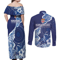 Fiji Lelean Memorial School Personalised Couples Matching Off Shoulder Maxi Dress and Long Sleeve Button Shirt Korodredre Davuilevu Masi Mix Style LT7 - Polynesian Pride