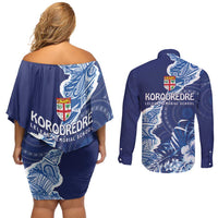 Fiji Lelean Memorial School Personalised Couples Matching Off Shoulder Short Dress and Long Sleeve Button Shirt Korodredre Davuilevu Masi Mix Style LT7 - Polynesian Pride