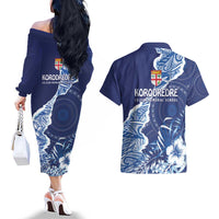 Fiji Lelean Memorial School Personalised Couples Matching Off The Shoulder Long Sleeve Dress and Hawaiian Shirt Korodredre Davuilevu Masi Mix Style LT7 - Polynesian Pride