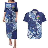 Fiji Lelean Memorial School Personalised Couples Matching Puletasi and Hawaiian Shirt Korodredre Davuilevu Masi Mix Style LT7 Blue - Polynesian Pride
