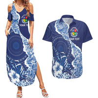 Fiji Lelean Memorial School Personalised Couples Matching Summer Maxi Dress and Hawaiian Shirt Korodredre Davuilevu Masi Mix Style LT7 Blue - Polynesian Pride