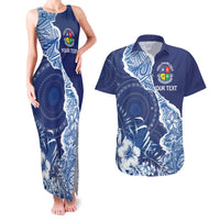Fiji Lelean Memorial School Personalised Couples Matching Tank Maxi Dress and Hawaiian Shirt Korodredre Davuilevu Masi Mix Style LT7 Blue - Polynesian Pride