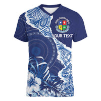 Fiji Lelean Memorial School Personalised Women V-Neck T-Shirt Korodredre Davuilevu Masi Mix Style LT7 Female Blue - Polynesian Pride