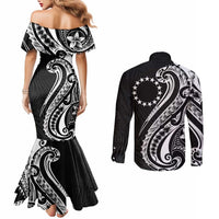 Kia Orana Cook Islands Couples Matching Mermaid Dress and Long Sleeve Button Shirt Kerekere Plumeria Tropical Waves LT7 - Polynesian Pride