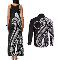 Kia Orana Cook Islands Couples Matching Tank Maxi Dress and Long Sleeve Button Shirt Kerekere Plumeria Tropical Waves LT7 - Polynesian Pride