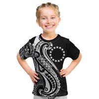 Kia Orana Cook Islands Kid T Shirt Kerekere Plumeria Tropical Waves LT7 Black - Polynesian Pride