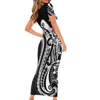 Kia Orana Cook Islands Short Sleeve Bodycon Dress Kerekere Plumeria Tropical Waves LT7 - Polynesian Pride