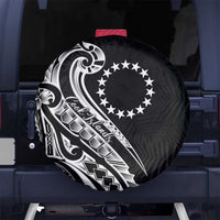 Kia Orana Cook Islands Spare Tire Cover Kerekere Plumeria Tropical Waves LT7 No hole Black - Polynesian Pride