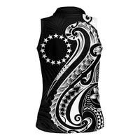 Kia Orana Cook Islands Women Sleeveless Polo Shirt Kerekere Plumeria Tropical Waves LT7 - Polynesian Pride