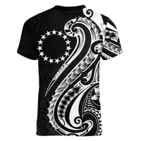 Kia Orana Cook Islands Women V-Neck T-Shirt Kerekere Plumeria Tropical Waves LT7 - Polynesian Pride