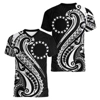 Kia Orana Cook Islands Women V-Neck T-Shirt Kerekere Plumeria Tropical Waves LT7 - Polynesian Pride