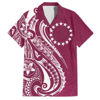 Kia Orana Cook Islands Family Matching Off The Shoulder Long Sleeve Dress and Hawaiian Shirt Maroon Plumeria Tropical Waves LT7 Dad's Shirt - Short Sleeve Maroon - Polynesian Pride