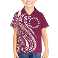 Kia Orana Cook Islands Family Matching Off Shoulder Maxi Dress and Hawaiian Shirt Maroon Plumeria Tropical Waves LT7 Son's Shirt Maroon - Polynesian Pride