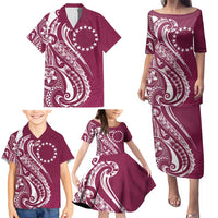 Kia Orana Cook Islands Family Matching Puletasi and Hawaiian Shirt Maroon Plumeria Tropical Waves LT7 - Polynesian Pride