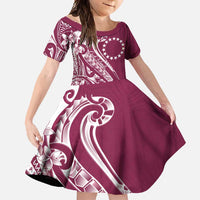 Kia Orana Cook Islands Family Matching Short Sleeve Bodycon Dress and Hawaiian Shirt Maroon Plumeria Tropical Waves LT7 Daughter's Dress Maroon - Polynesian Pride