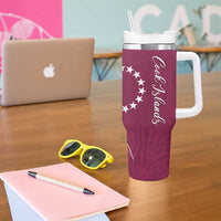 Kia Orana Cook Islands Tumbler With Handle Maroon Plumeria Tropical Waves - Polynesian Pride