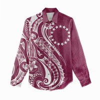 Kia Orana Cook Islands Women Casual Shirt Maroon Plumeria Tropical Waves LT7 - Polynesian Pride