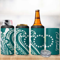 Kia Orana Cook Islands 4 in 1 Can Cooler Tumbler Teal Plumeria Tropical Waves LT7 - Polynesian Pride