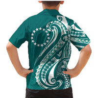 Kia Orana Cook Islands Family Matching Mermaid Dress and Hawaiian Shirt Teal Plumeria Tropical Waves LT7 - Polynesian Pride