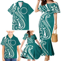 Kia Orana Cook Islands Family Matching Mermaid Dress and Hawaiian Shirt Teal Plumeria Tropical Waves LT7 - Polynesian Pride